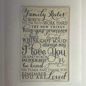 Inspirational Family Rules Wall Art - Black and Cream